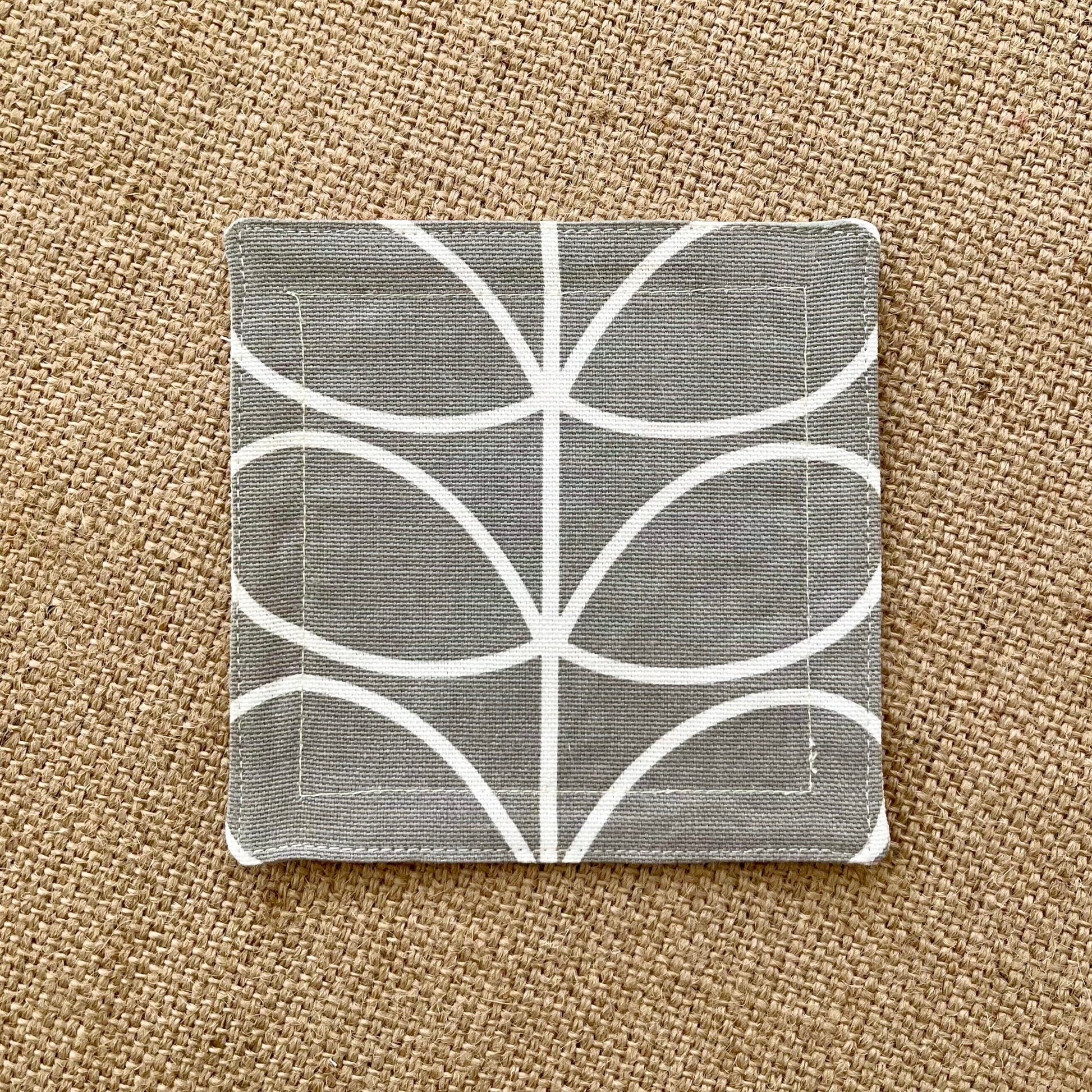 Retro Grey & Orange Orla Kiely Coasters x 2 - Silver Stem, Set of Double-Sided Cotton Drinks Mat Scandi Print