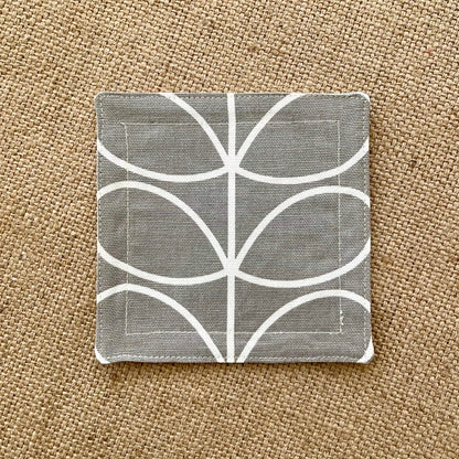 Retro Grey & Orange Orla Kiely Coasters x 2 - Silver Stem, Set of Double-Sided Cotton Drinks Mat Scandi Print