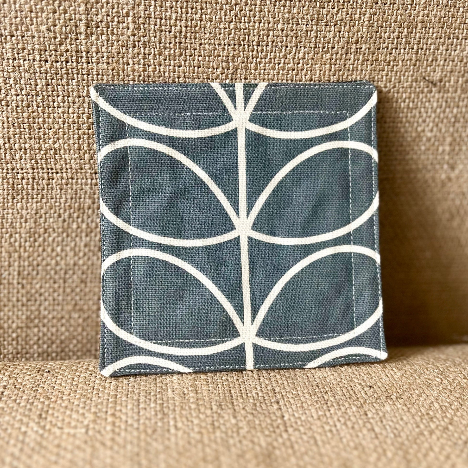 Orla Kiely Grey Oval and Grey Stem Print Fabric Coasters Double Sided Set of 2. Mid Century Modern Retro Print