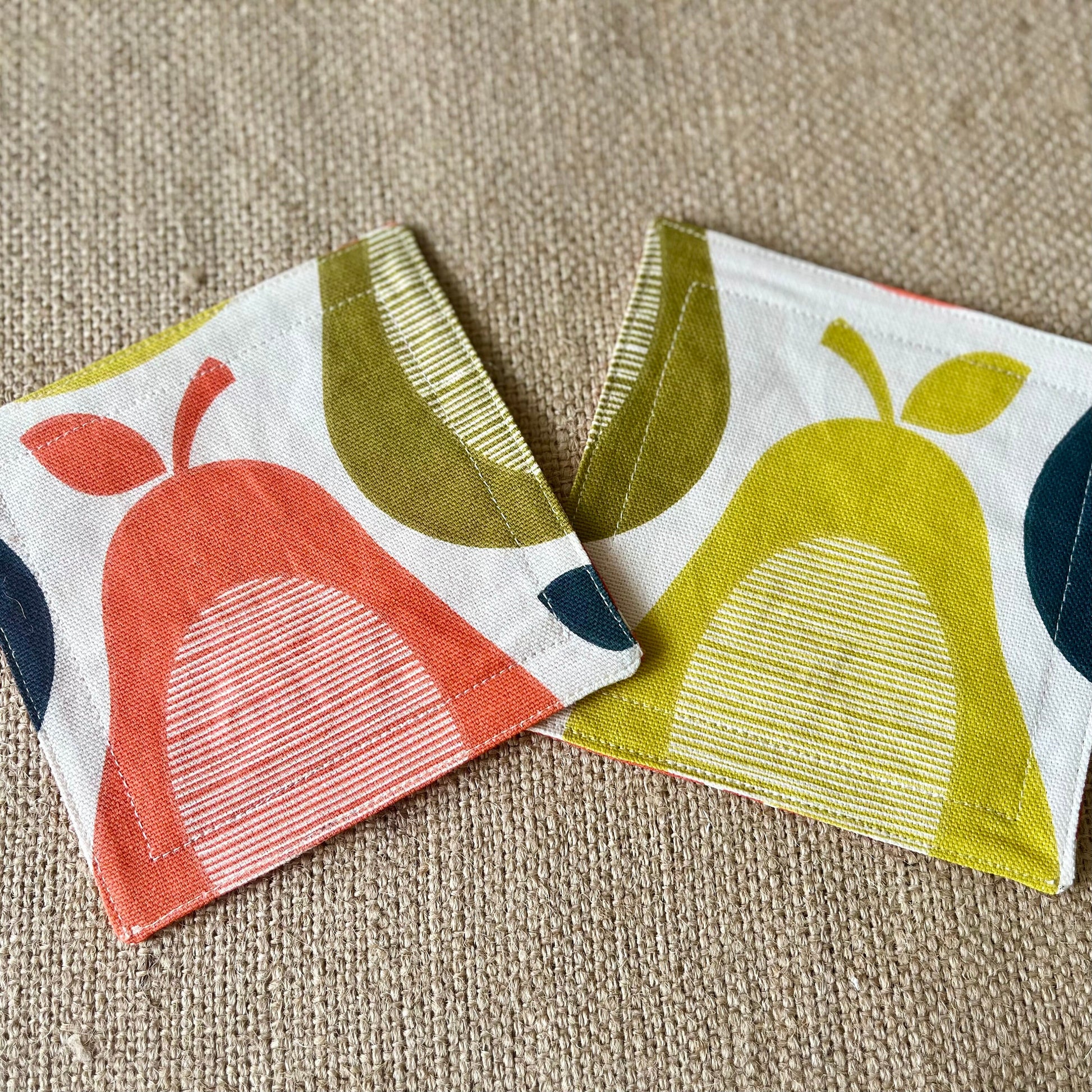 Orla Kiely Grey Oval and Grey Stem Print Fabric Coasters Double Sided Set of 2. Mid Century Modern Retro Print