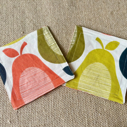 Orla Kiely Grey Oval and Grey Stem Print Fabric Coasters Double Sided Set of 2. Mid Century Modern Retro Print