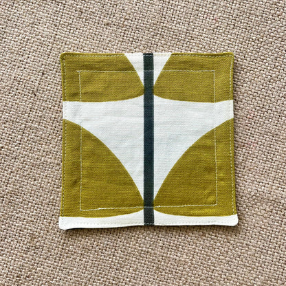 Olive Green Orla Kiely Print Retro Drinks Coasters x 2 - Olive Oval & Olive Stem, Set of Double-Sided Drinks Mats Mid Century