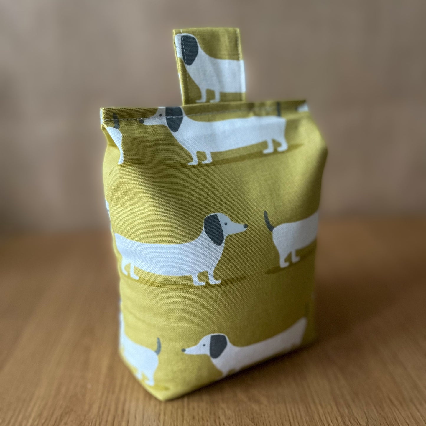 Large Dachshund Yellow Hound Dog Print Door Stop: Farmhouse Charm Fabric Home Decor (Filled or Fill at Home)