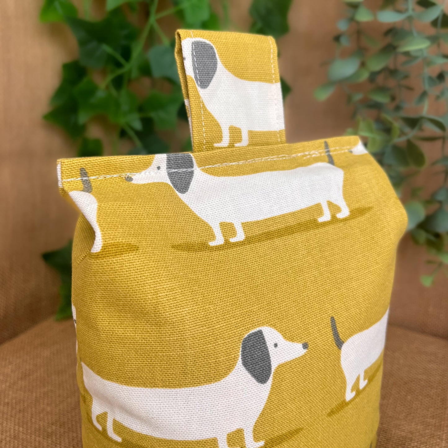 Large Dachshund Yellow Hound Dog Print Door Stop: Farmhouse Charm Fabric Home Decor (Filled or Fill at Home)