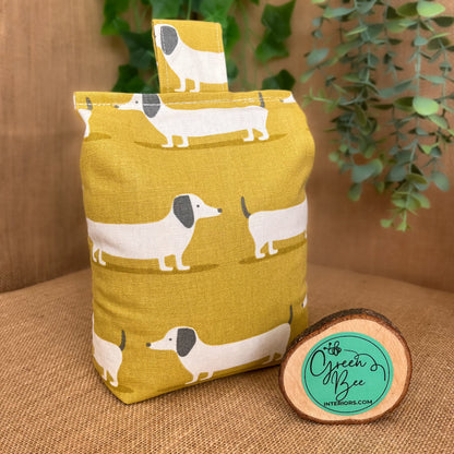 Large Dachshund Yellow Hound Dog Print Door Stop: Farmhouse Charm Fabric Home Decor (Filled or Fill at Home)