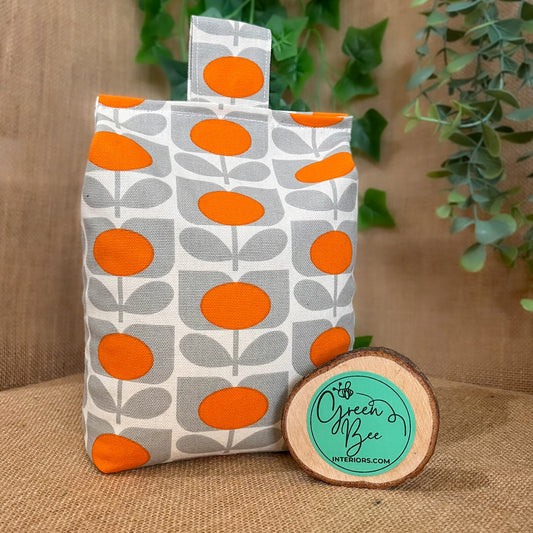 Large Orange Grey Sweet Pea Fabric Door Stop: Rustic Elegance for Home Decor (Filled or Fill at Home) Orla Kiely