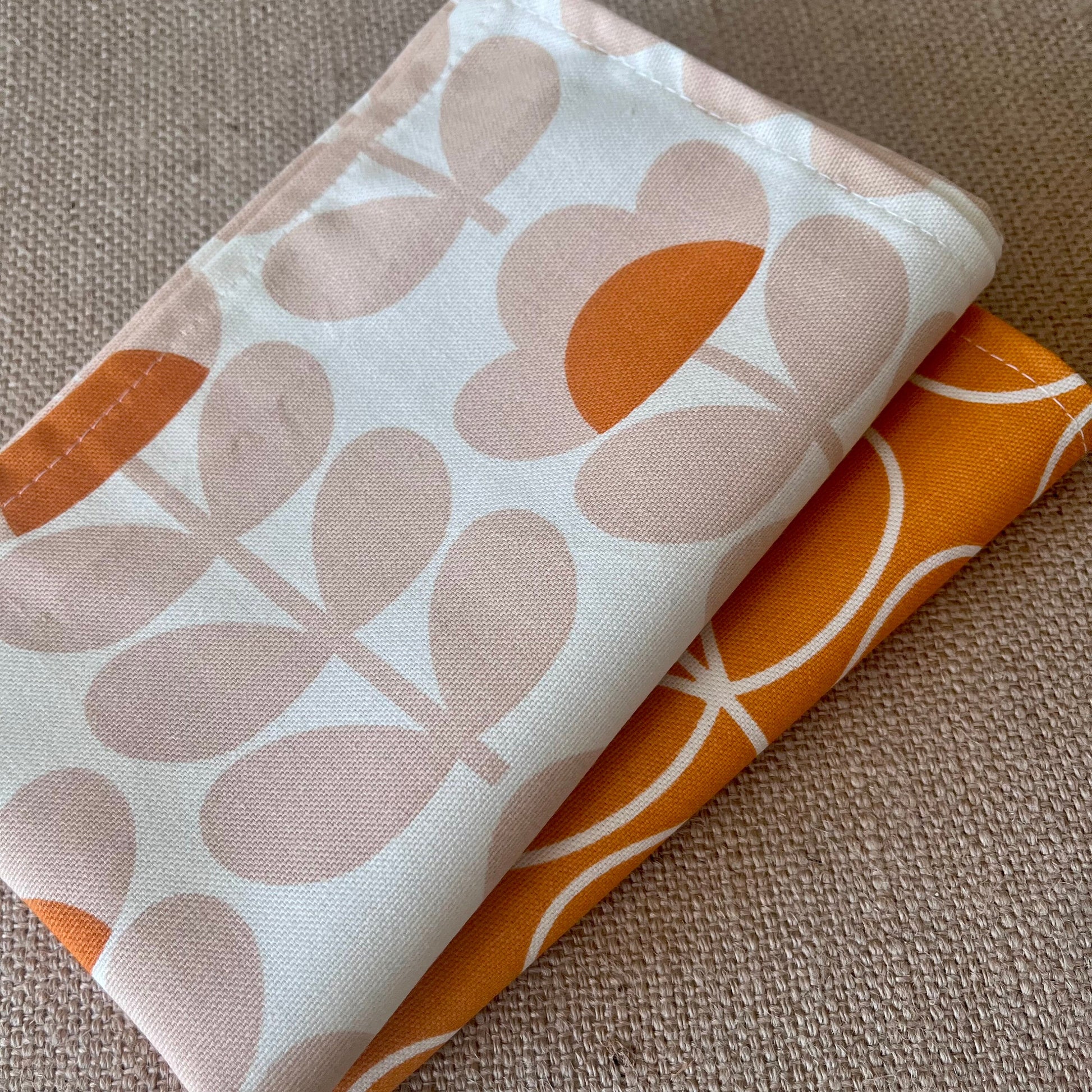 Retro Orange Tea Towels Pair, Modern Kitchen Decor, Handsewn Mid Century Orla Kiely Scandi Print