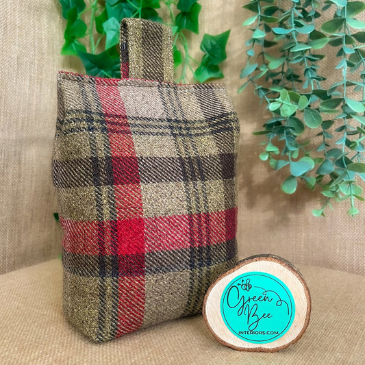 Large Hunter Green Tartan Door Stop: Rustic Elegance for Home Decor (Filled or Fill at Home)