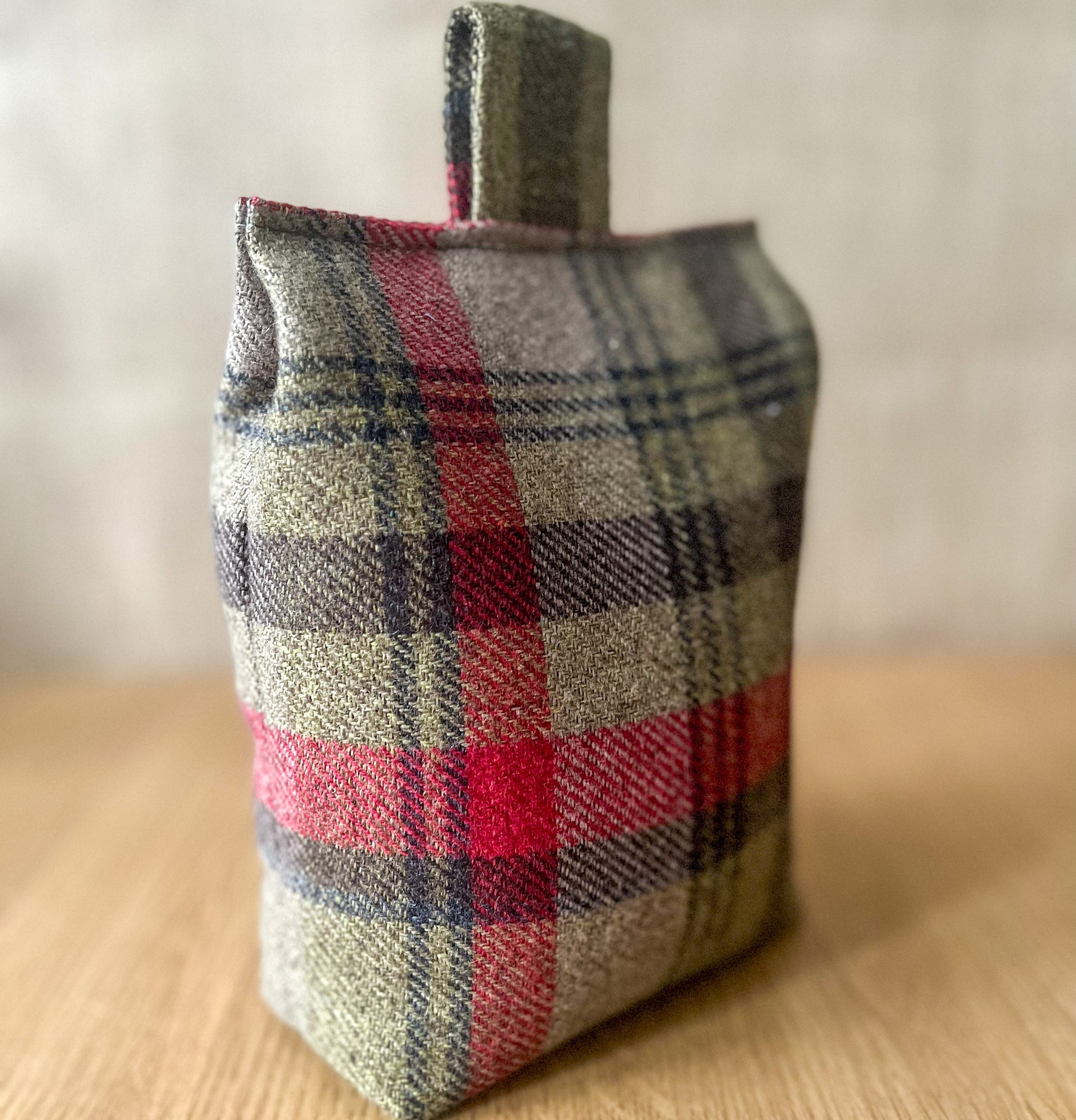 Large Hunter Green Tartan Door Stop: Rustic Elegance for Home Decor (Filled or Fill at Home)