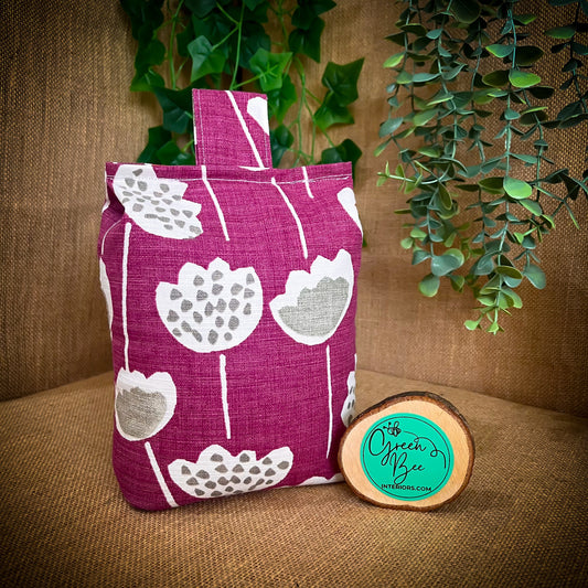 Large Plum Purple Scandi Floral Print Door Stop: Modern Retro Accents Fabric Home Decor (Filled or Fill at Home)