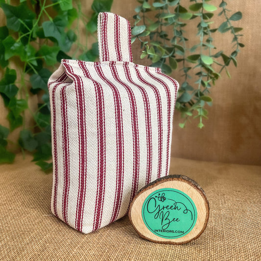 Large Red French Ticking Stripe Print Door Stop: Farmhouse Charm Fabric Home Decor (Filled or Fill at Home)