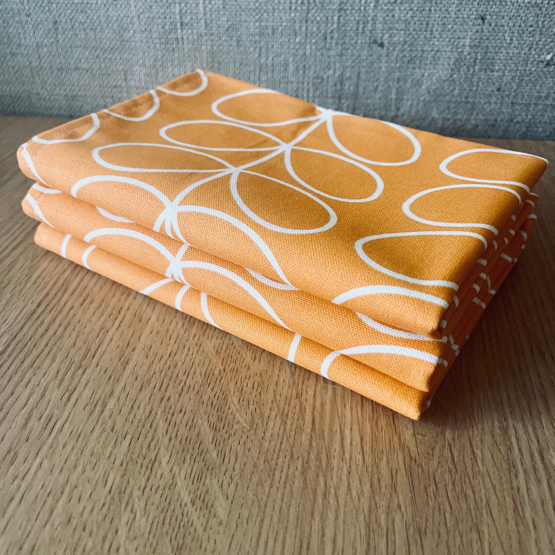 Retro Orange Tea Towels Pair, Modern Kitchen Decor, Handsewn Mid Century Orla Kiely Scandi Print