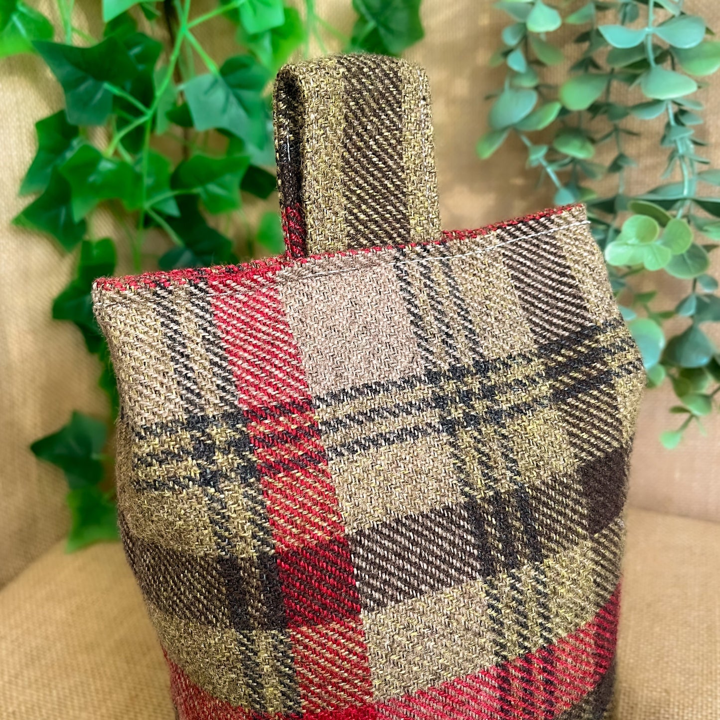 Large Hunter Green Tartan Door Stop: Rustic Elegance for Home Decor (Filled or Fill at Home)