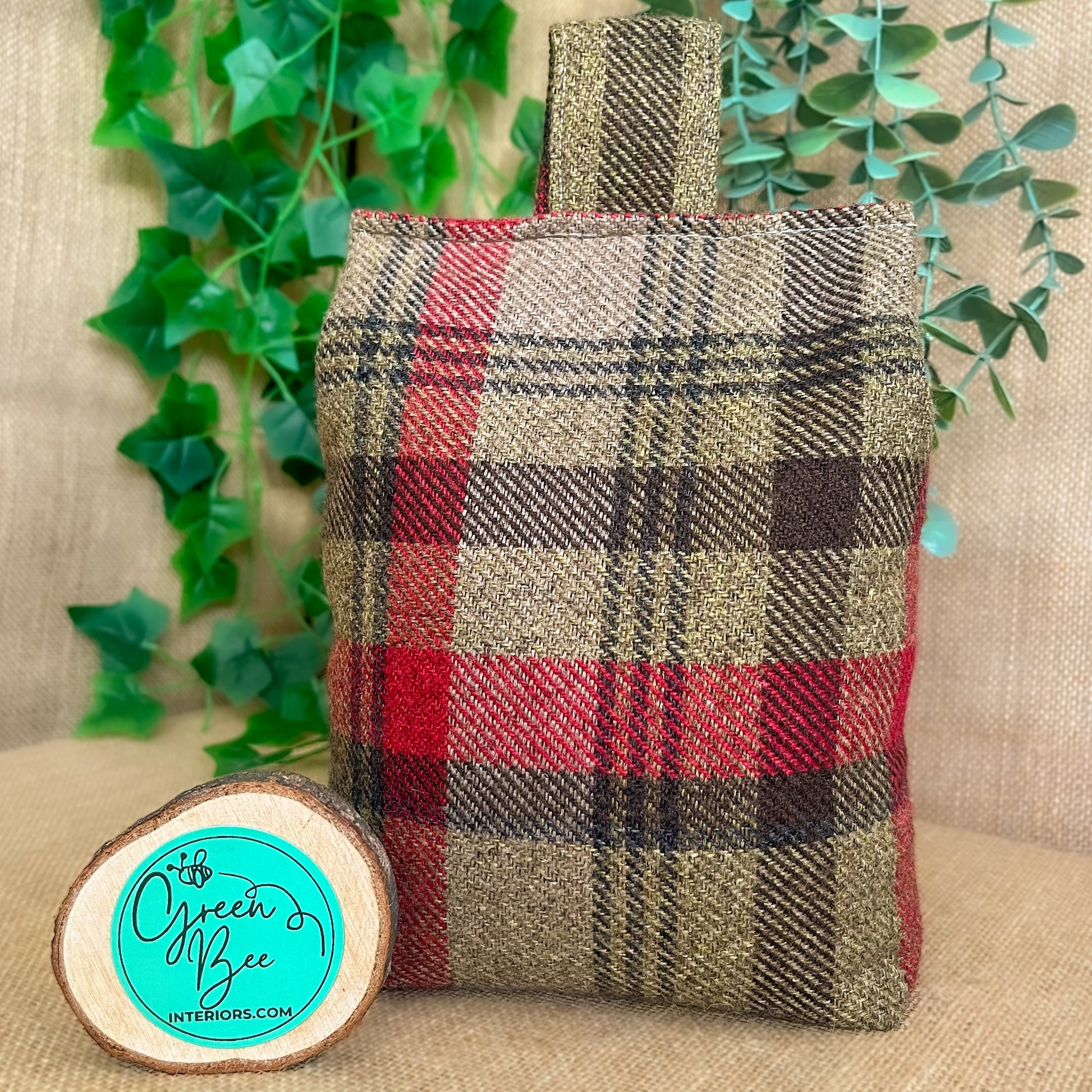 Large Hunter Green Tartan Door Stop: Rustic Elegance for Home Decor (Filled or Fill at Home)