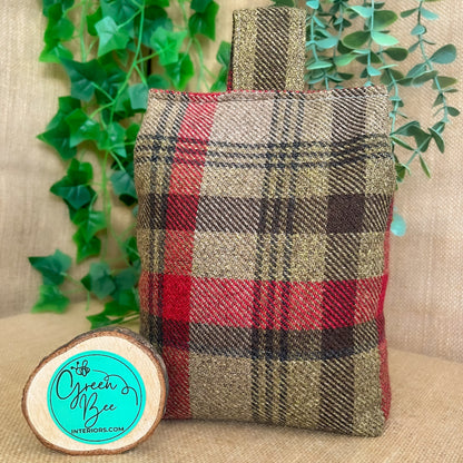 Large Hunter Green Tartan Door Stop: Rustic Elegance for Home Decor (Filled or Fill at Home)