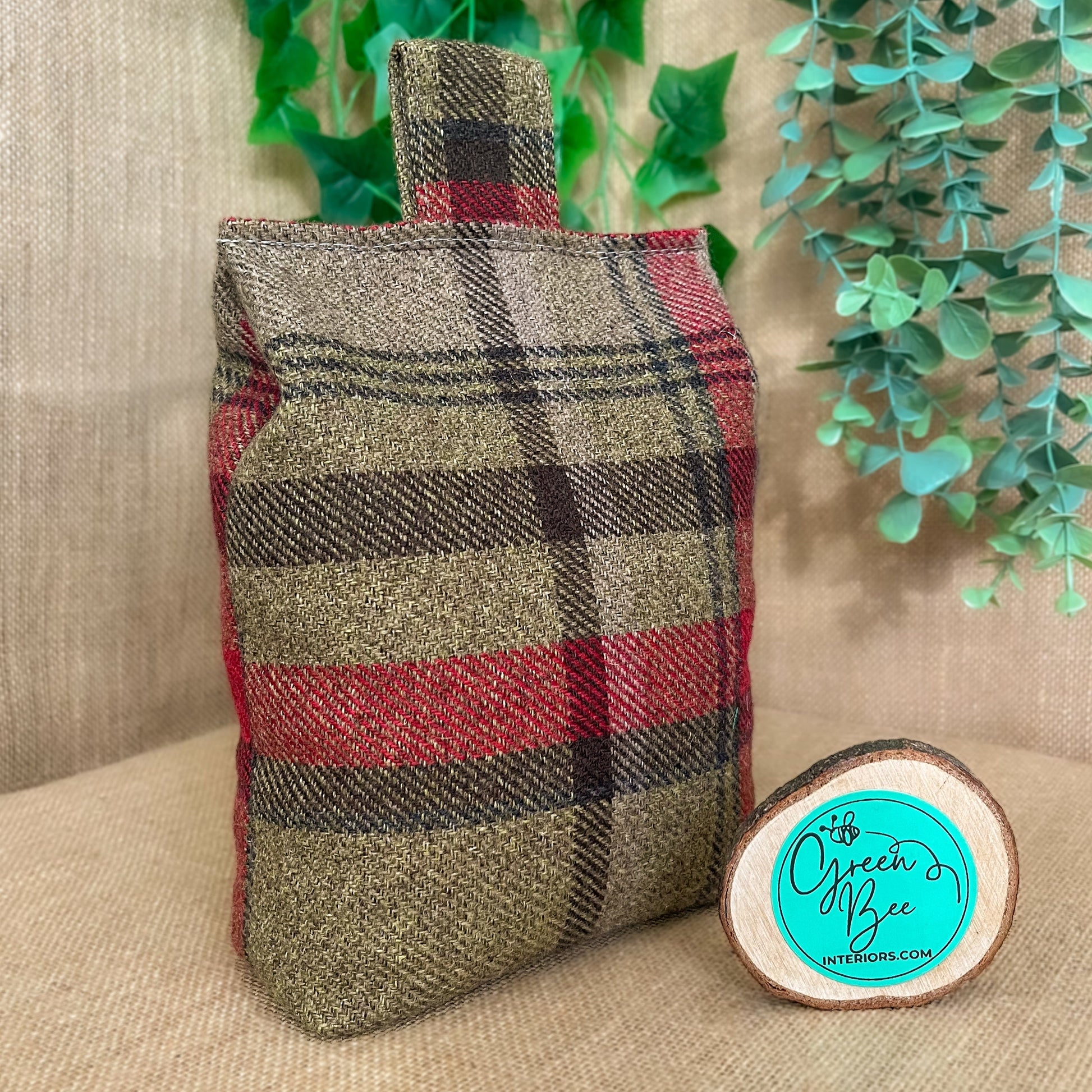 Large Hunter Green Tartan Door Stop: Rustic Elegance for Home Decor (Filled or Fill at Home)