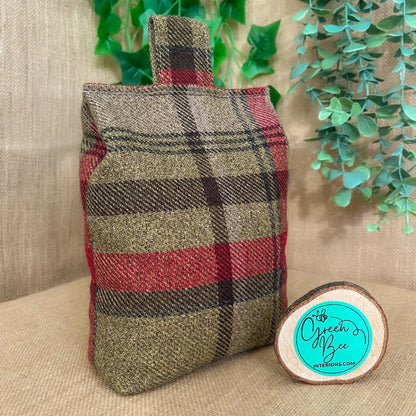 Large Hunter Green Tartan Door Stop: Rustic Elegance for Home Decor (Filled or Fill at Home)