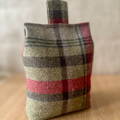 Large Hunter Green Tartan Door Stop: Rustic Elegance for Home Decor (Filled or Fill at Home)