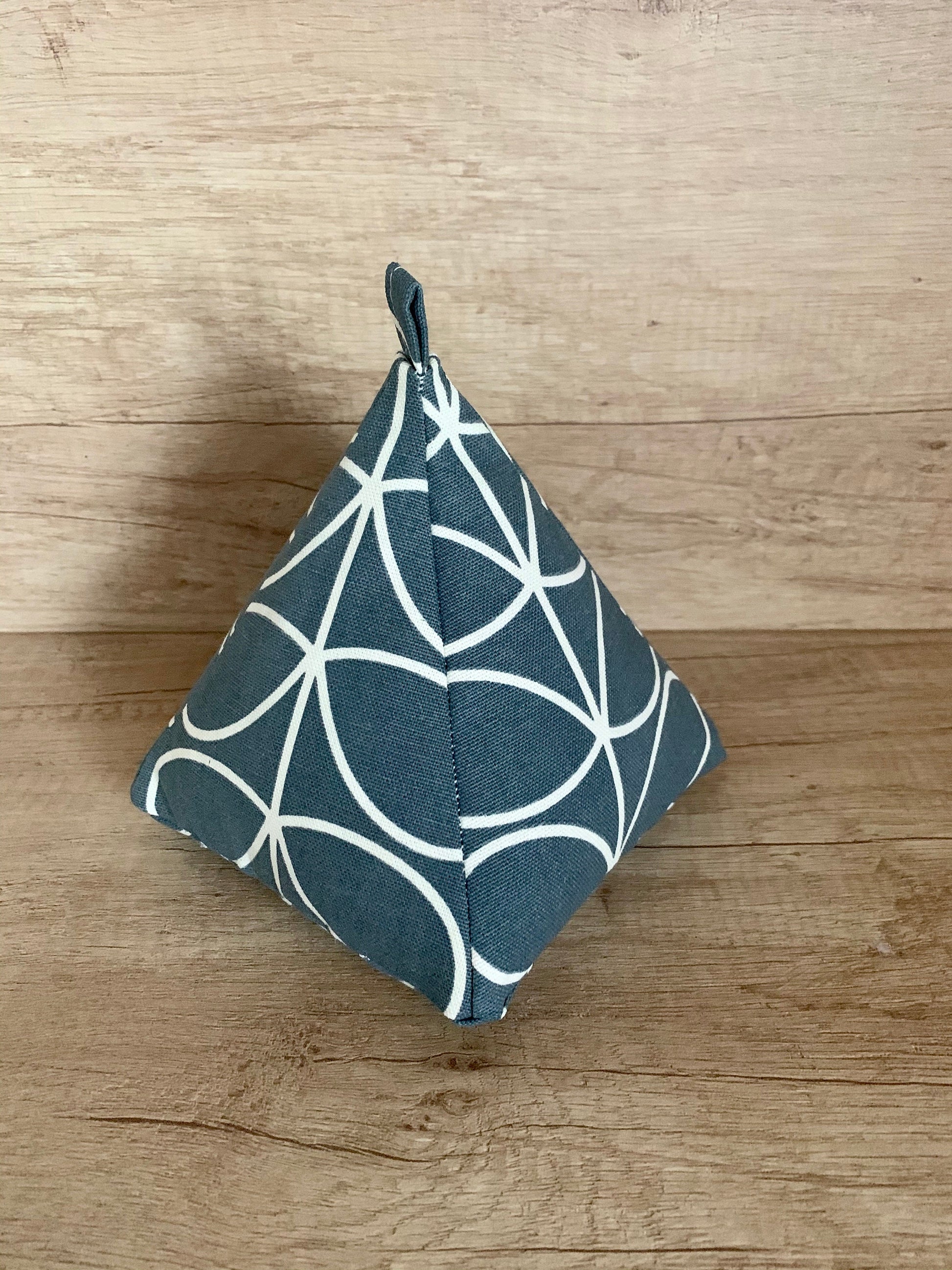 Retro Grey Linear Stem Filled Pyramid Door Stop Fabric Weight, Door Stop Orla Kiely Print