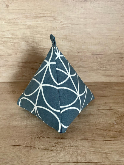 Retro Grey Linear Stem Filled Pyramid Door Stop Fabric Weight, Door Stop Orla Kiely Print