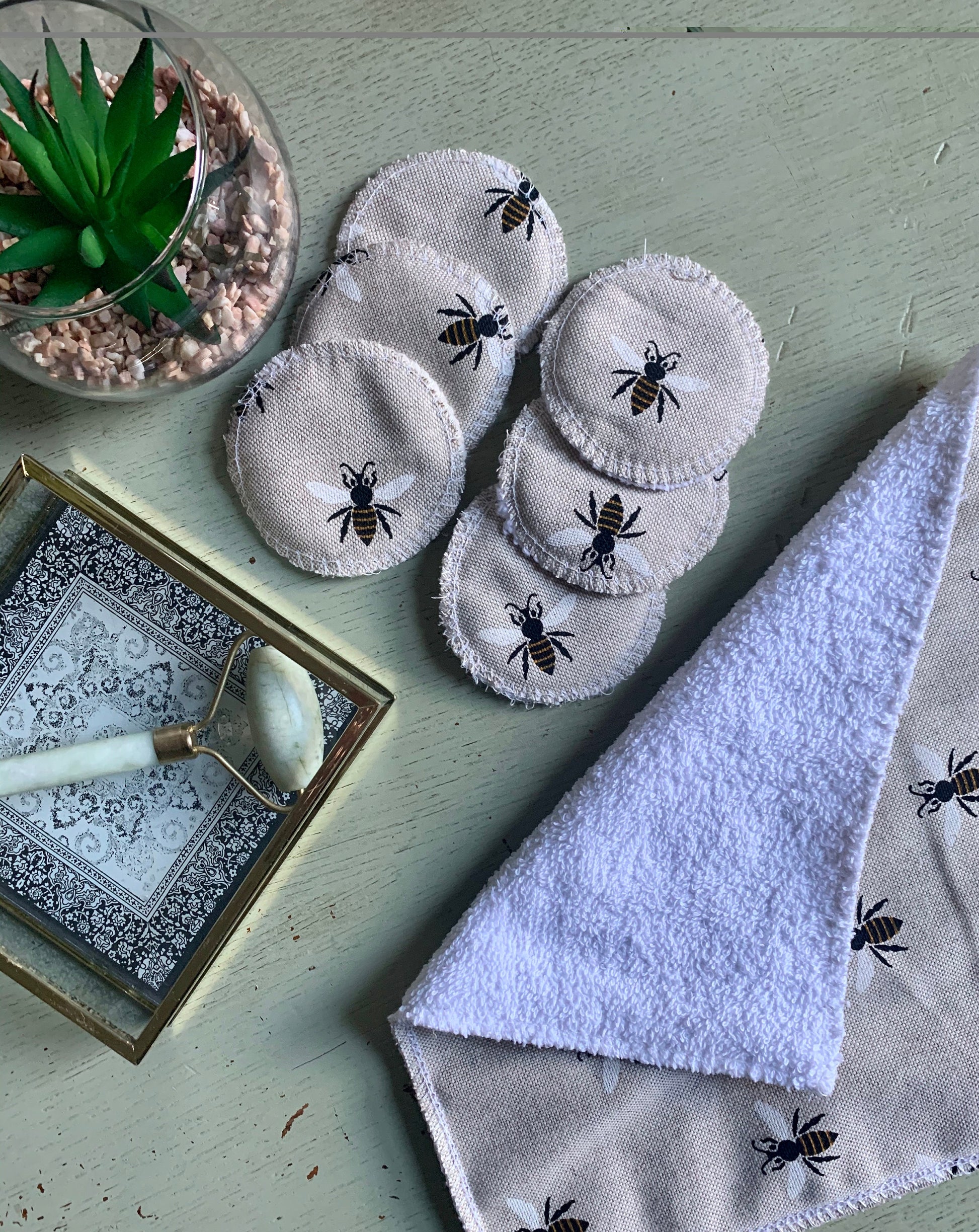 Bumble Bee Eco-Friendly Reusable Makeup Pads & Face Cloths | Double-Sided with Terry Towelling Fabrics | Sustainable Skincare Essentials