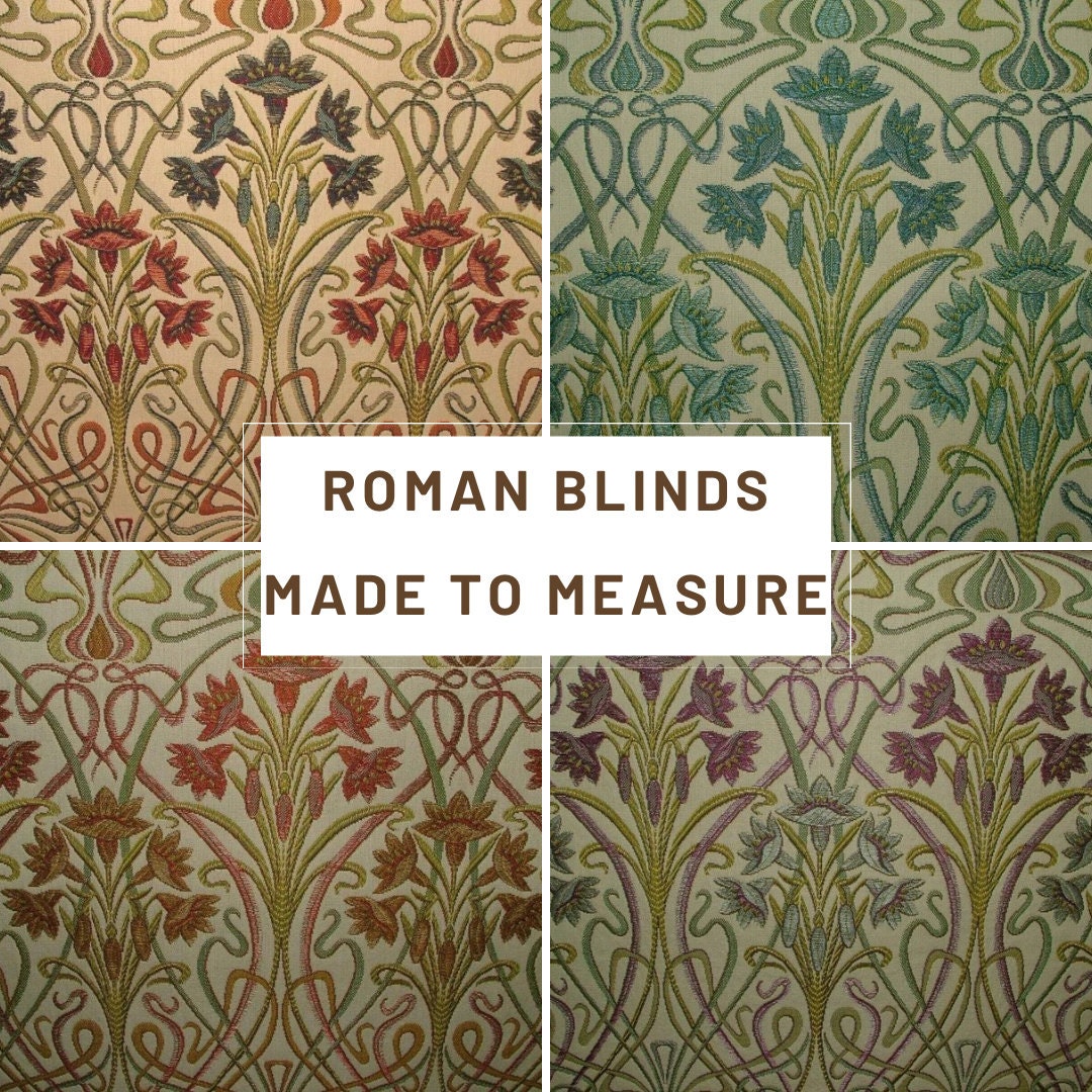 Custom Handmade Roman Blinds Art Nouveau Fabric - 5 Colors, Made-to-Measure, Standard or Blackout Lining, Cord/Cleat or Chain Head Rails