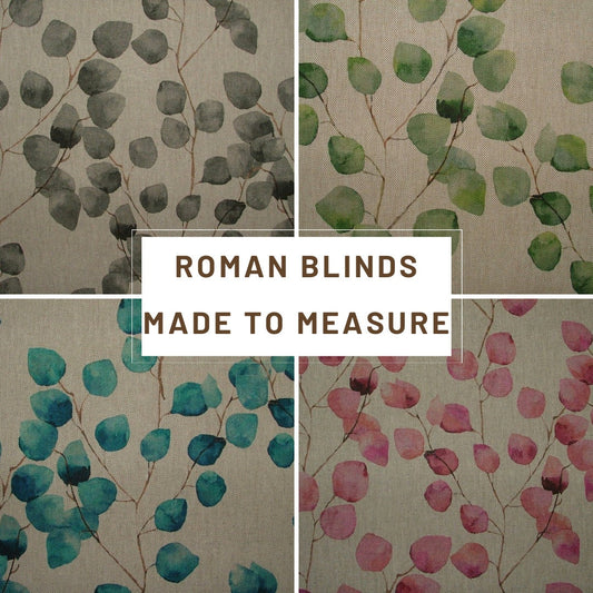 Custom Made Roman Blinds Eucalyptus Linen Fabric - 6 Colours, Made-to-Measure, Standard or Blackout Lining, Cord/Cleat or Chain Head Rail