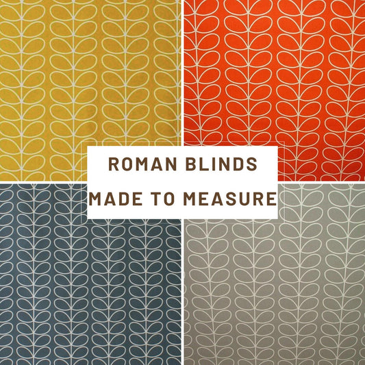 Custom Roman Blinds Orla Kiely Fabric Grey Red Yellow Stem - 4 Colours, Made-to-Measure, Standard/ Blackout Lining, Chain Headrail