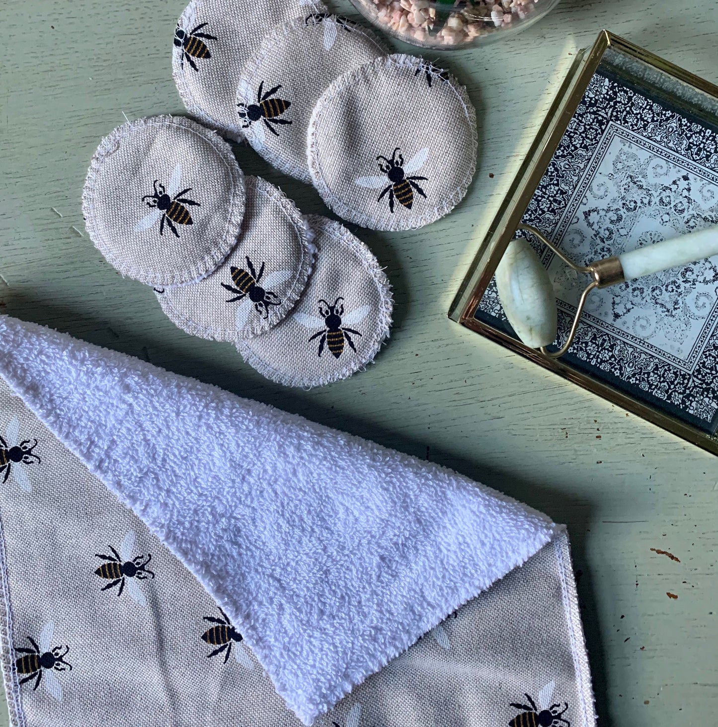 Bumble Bee Eco-Friendly Reusable Makeup Pads & Face Cloths | Double-Sided with Terry Towelling Fabrics | Sustainable Skincare Essentials