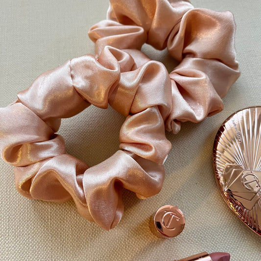 Blush Pink Satin Scrunchies Set, Wedding Favors or Bridesmaid Gift for her, Handmade Silk Hair Scrunchies Set Oversized