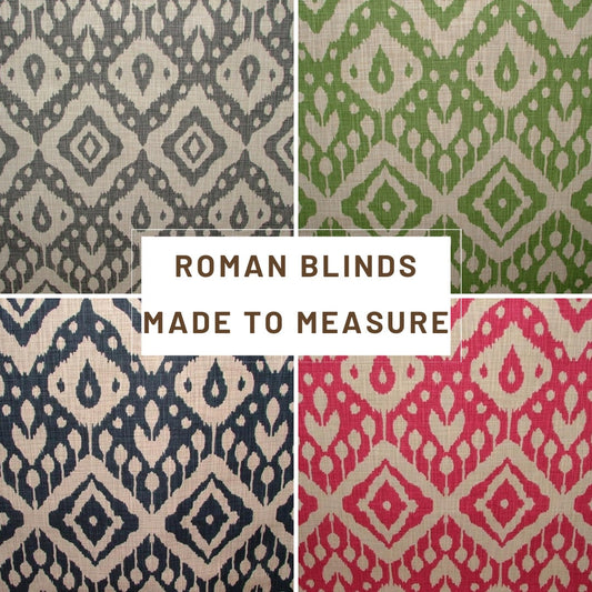 Custom Handmade Roman Blinds Moroccan Ikat Fabric - 4 Colours, Made-to-Measure, Standard or Blackout Lining, Cord/Cleat or Chain Head Rails