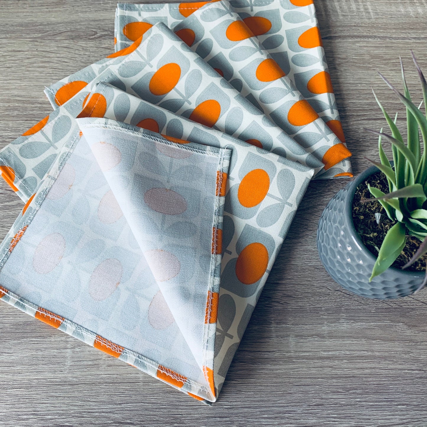 Orla Kiely Grey & Orange Flower Tea Towels: Retro Kitchen Decor