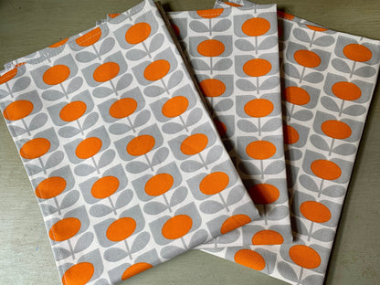 Orla Kiely Grey & Orange Flower Tea Towels: Retro Kitchen Decor