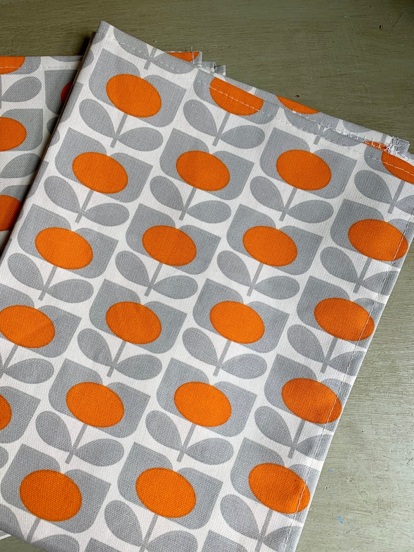 Orla Kiely Grey & Orange Flower Tea Towels: Retro Kitchen Decor