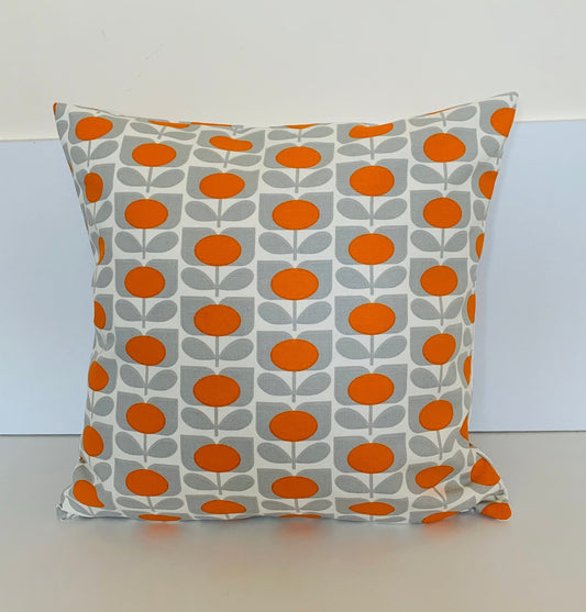 Orange & Grey Retro Cushion Covers, Orla Kiely Cushion, Retro Funky Home Decor Zip Closing Scatter Cushion