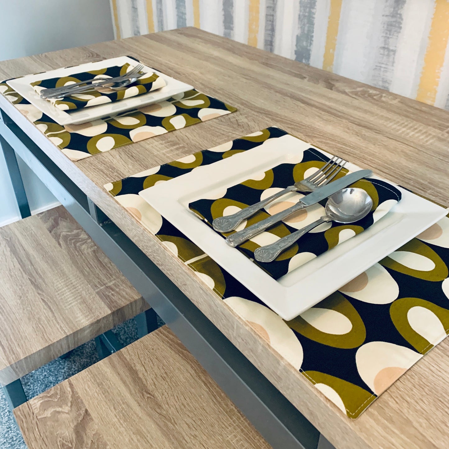 Olive Oval Orla Kiely Table Runner: Retro Scandinavian Decor, Sizes 120cm-320cm