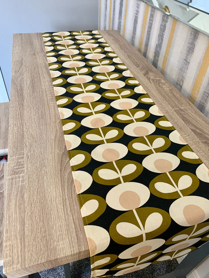 Olive Oval Orla Kiely Table Runner: Retro Scandinavian Decor, Sizes 120cm-320cm