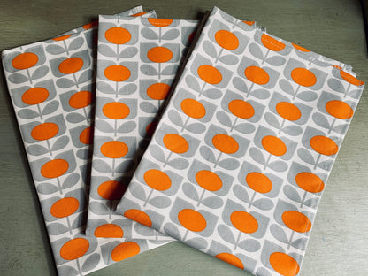 Grey & Orange Flower Orla Kiely Table Runner: Retro Decor, Sizes 120cm-320cm