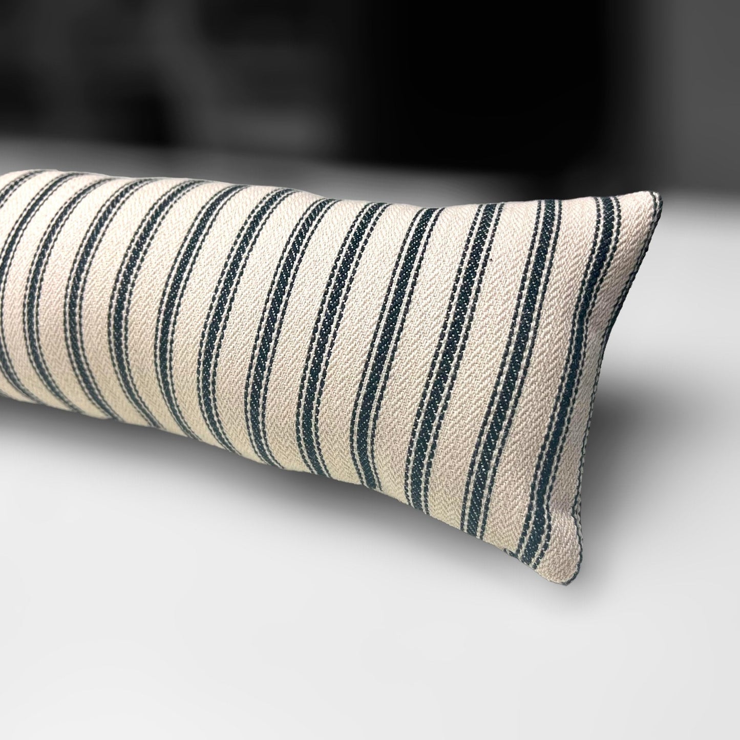 Black French Ticking Stripe Heavy Draught Excluder, Farmhouse Decor