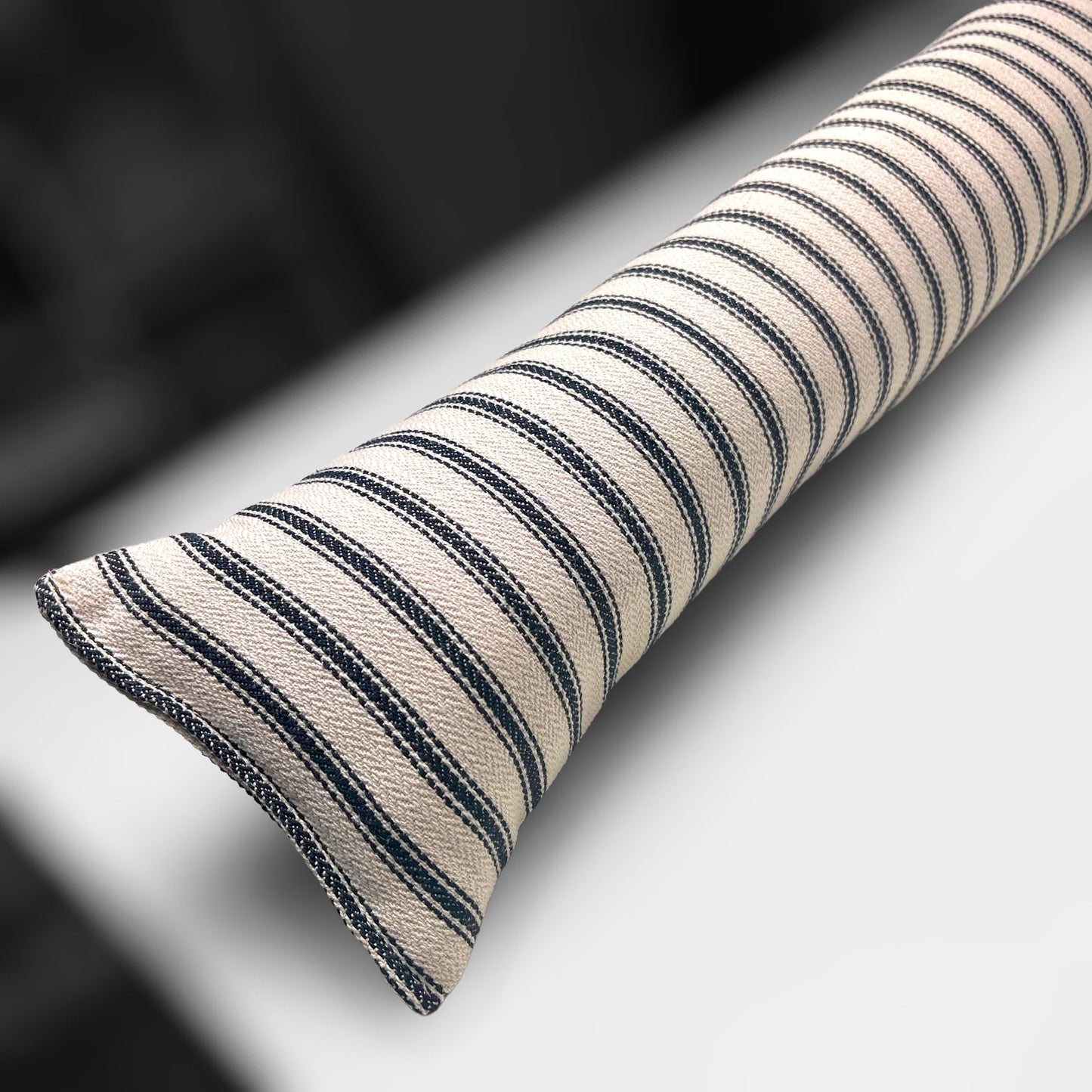 Black French Ticking Stripe Heavy Draught Excluder, Farmhouse Decor