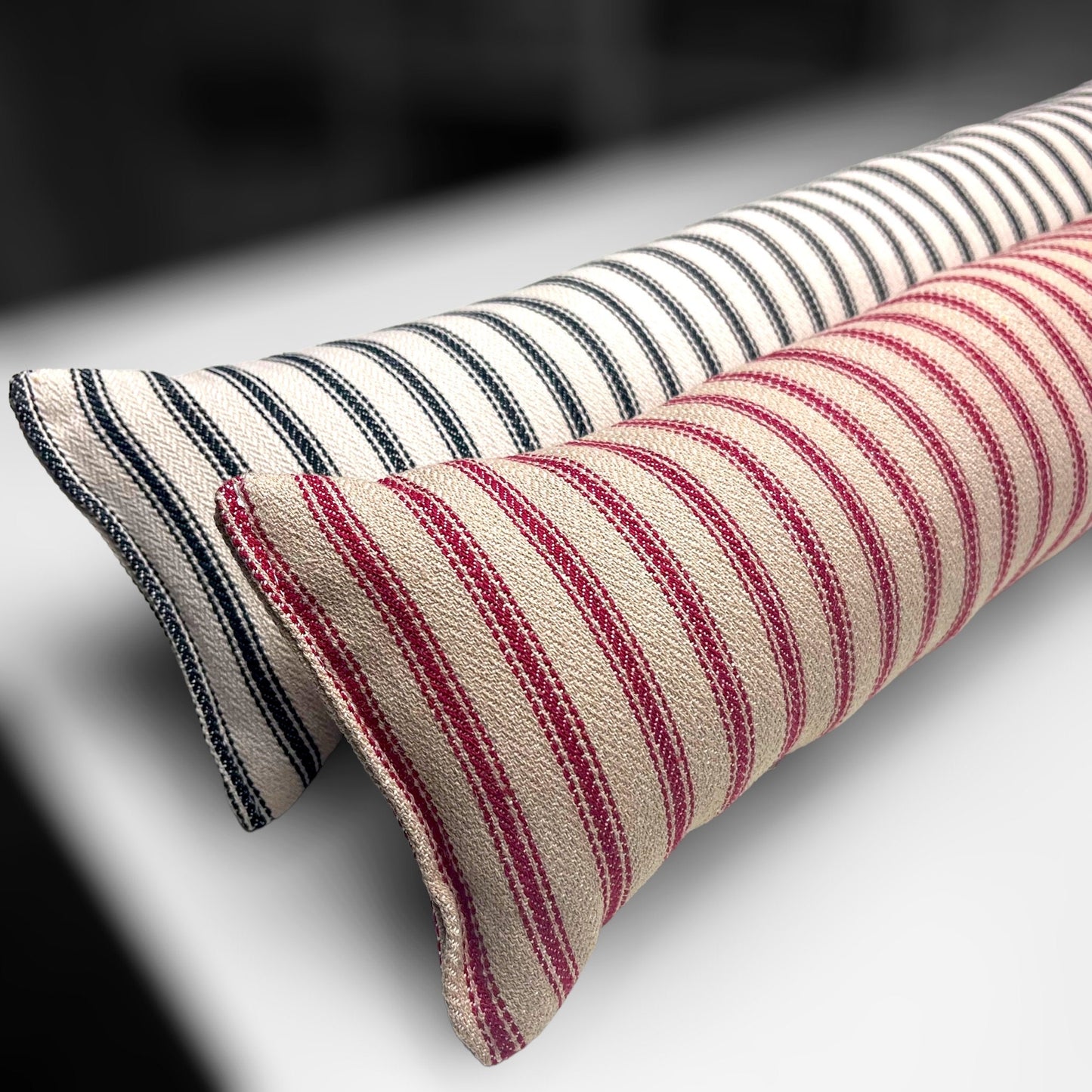 Red French Ticking Stripe Draught Excluder – Weighted, Farmhouse Decor