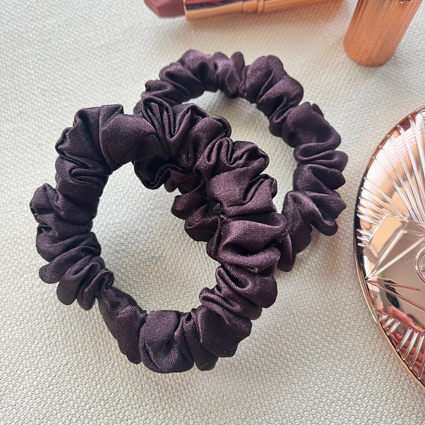 Mocha Satin Scrunchies Set, Wedding Favors or Bridesmaid Gift for her, Handmade Silk Hair Scrunchies Set Oversized