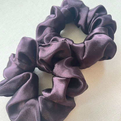 Mocha Satin Scrunchies Set, Wedding Favors or Bridesmaid Gift for her, Handmade Silk Hair Scrunchies Set Oversized