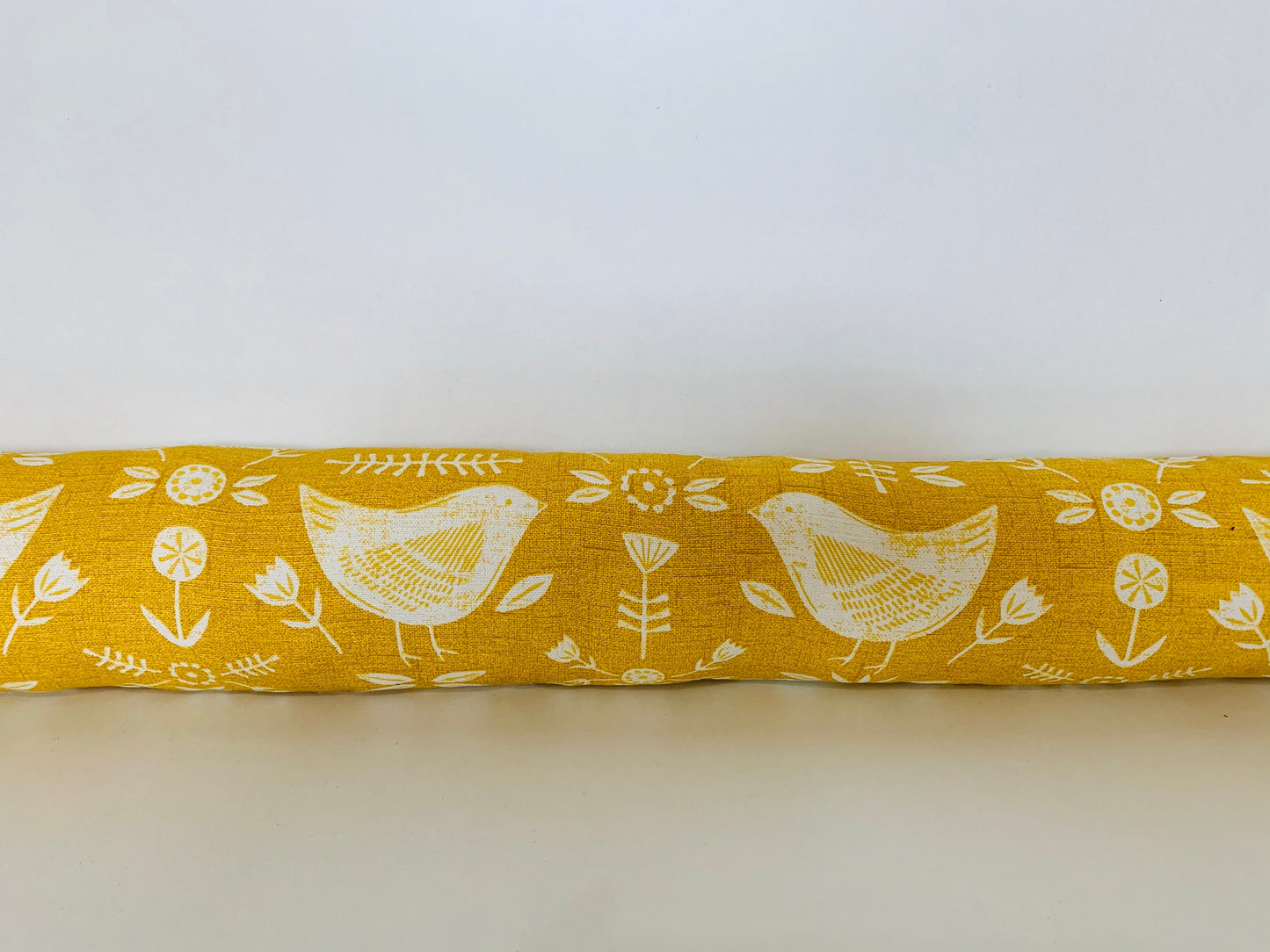 Yellow Scandi Birds Draught Excluder – Weighted, Nordic Retro Decor