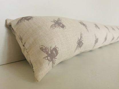 Ivory Bee Printed Linen Heavy Draught Excluder, Farmhouse Decor