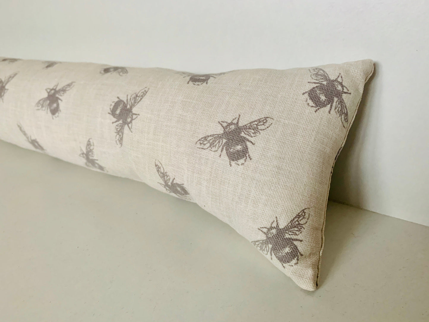 Ivory Bee Printed Linen Heavy Draught Excluder, Farmhouse Decor