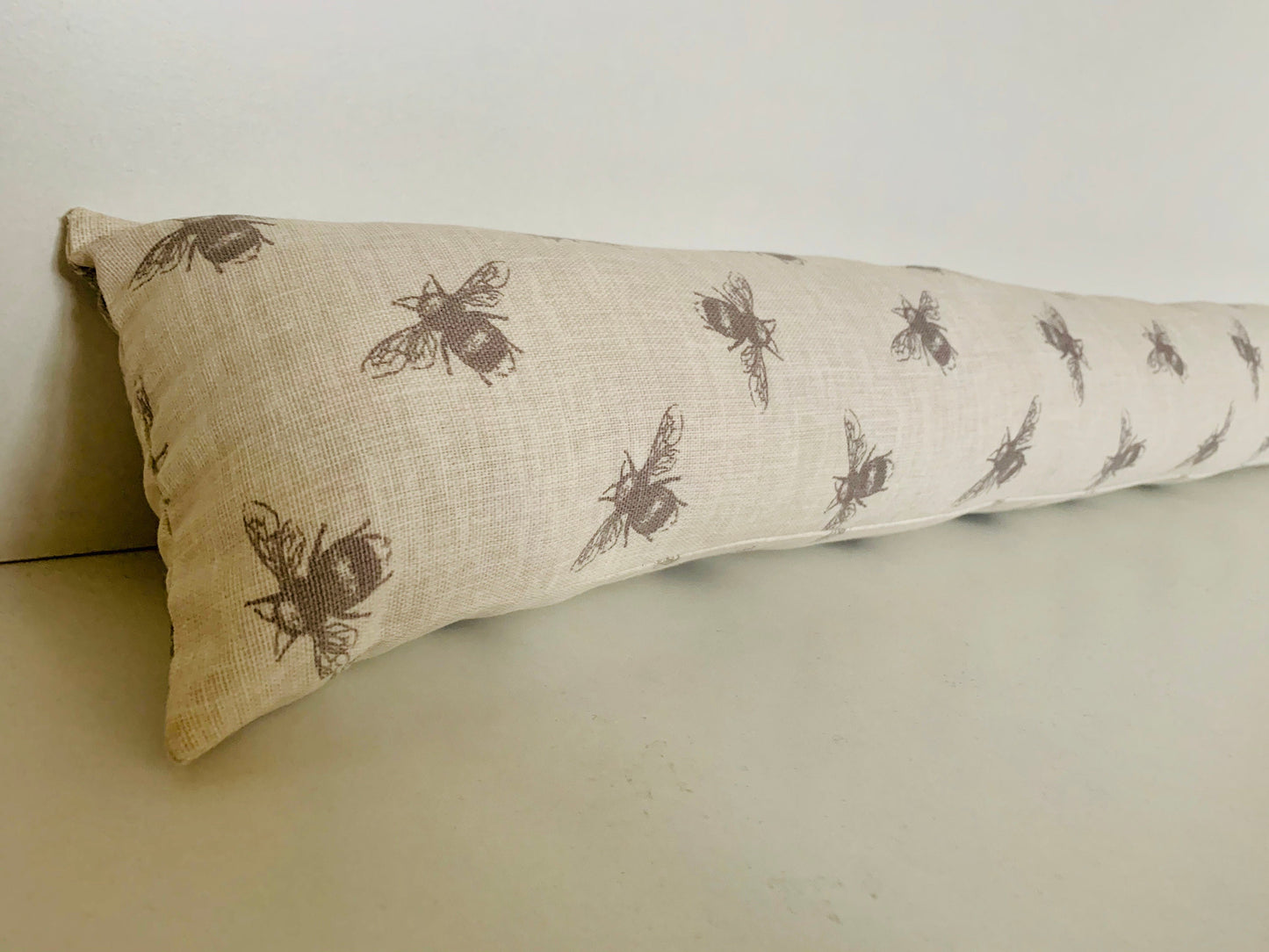 Ivory Bee Printed Linen Heavy Draught Excluder, Farmhouse Decor