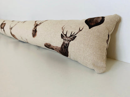 Stag Print Draught Excluder – Weighted, Rustic Farmhouse Decor