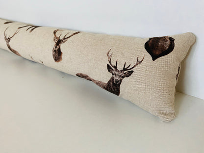 Stag Print Draught Excluder – Weighted, Rustic Farmhouse Decor