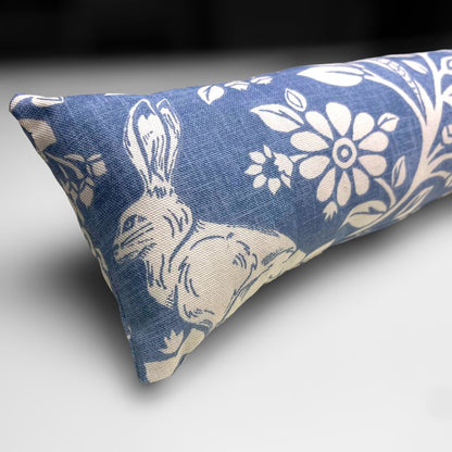 Blue Woodland Hares Heavy Draught Excluder, Farmhouse Decor